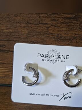 Park Lane Silver-Tone Curved Hoop Earrings with Crystal Band